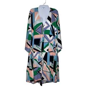 Hermoza Alina Swim Coverup Dress Size Med Geometric Colorblock Tunic 3/4 Sleeves